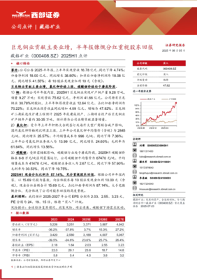 2025年上半年業(yè)績點評 巨龍銅業(yè)成核心引擎，半年報高分紅彰顯股東回報決心